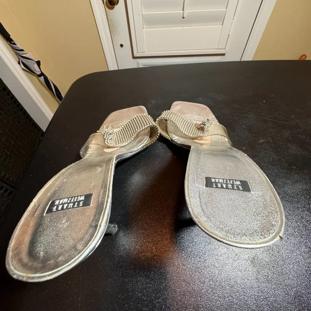Stuart Weitzman size 10 silver sandal slipper - Picture 6 of 11